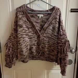 2/$10 Jessica Simpson Y2k Cropped Chunky Knit Sweater with Fringe Small